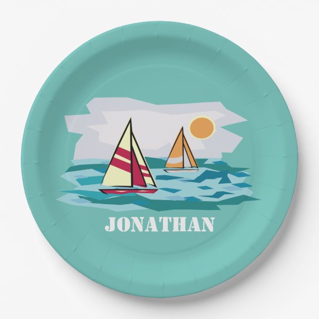 Sailboats Sailing Design Paper Plates  (Front)