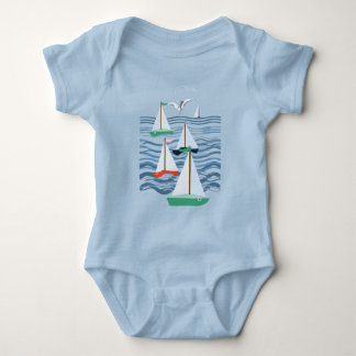 Sailboats seagulls and ocean waves baby bodysuit