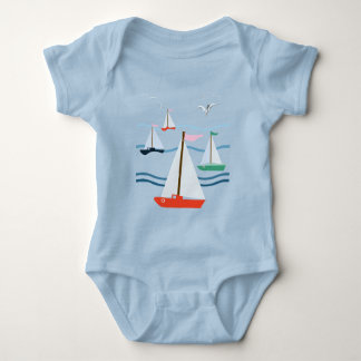 Sailboats, seagulls, ocean waves baby bodysuit