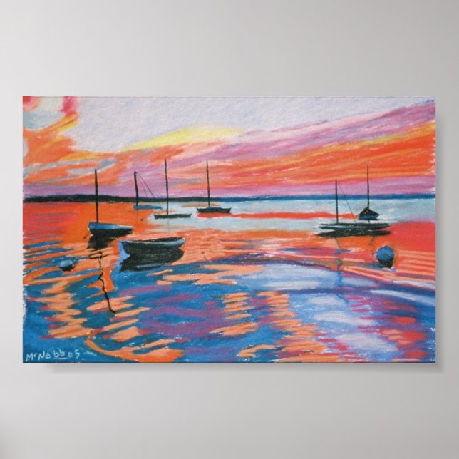 sailboats & sunset poster (Front)