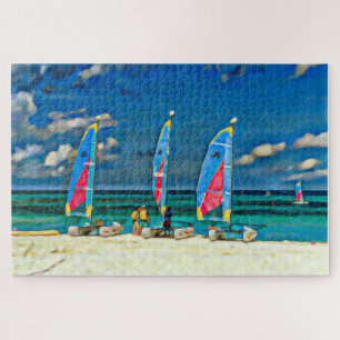 Sailboats Tropical Beach Vacation Jigsaw Puzzle