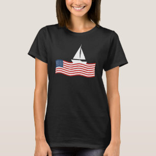 Sailer Sailing Ship American Flag Sailboat Boati T-Shirt