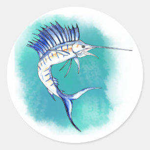 Sailfish in Watercolor Classic Round Sticker