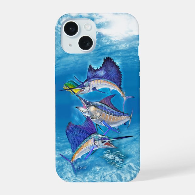 Sailfish, Marlin, Maui, transposed over the Ocean iPhone 15 Case (Back)