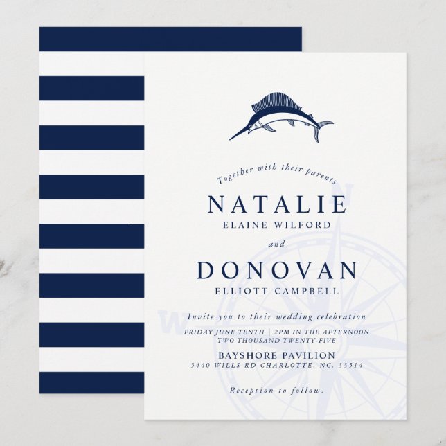 Sailfish Nautical Wedding Invitation (Front/Back)