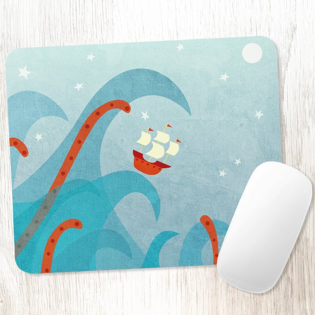 Sailing Adventure Mouse Mat (Sailing boat and sea monster fun art mousemat)