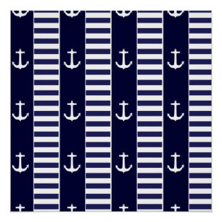 Sailing anchor and stripes pattern poster