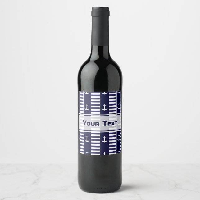 Sailing anchor and stripes pattern wine label (Front)