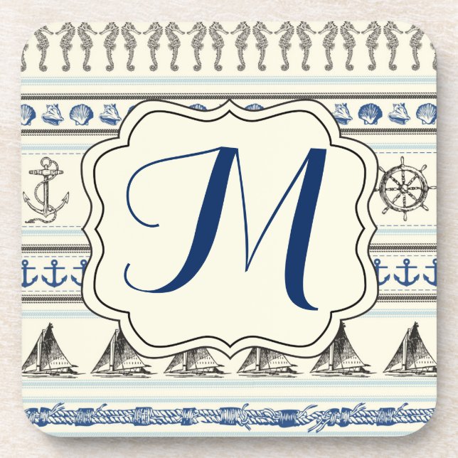 Sailing Anchor Nautical Rop Monogram Drink Coaster (Front)