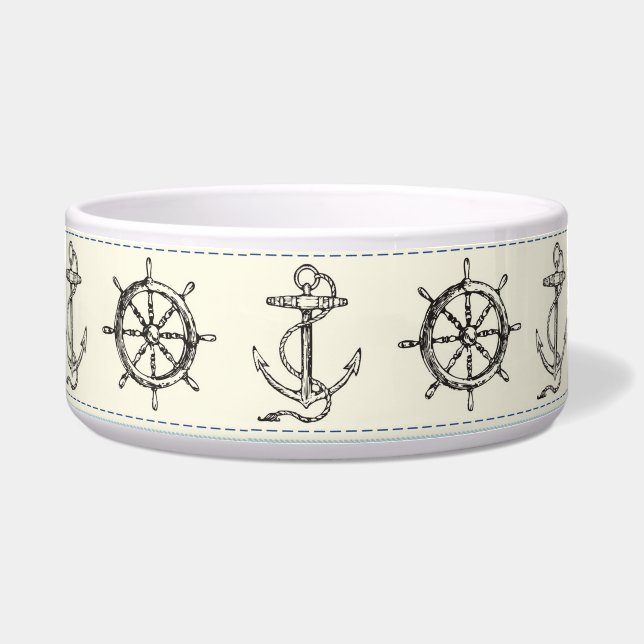 Sailing Anchor Nautical Rope Dog Pet Food Bowl (Front)