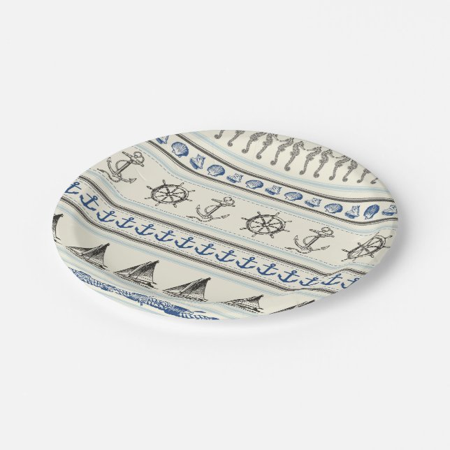 Sailing Anchor Nautical Rope Knot Paper Plates (Angled)