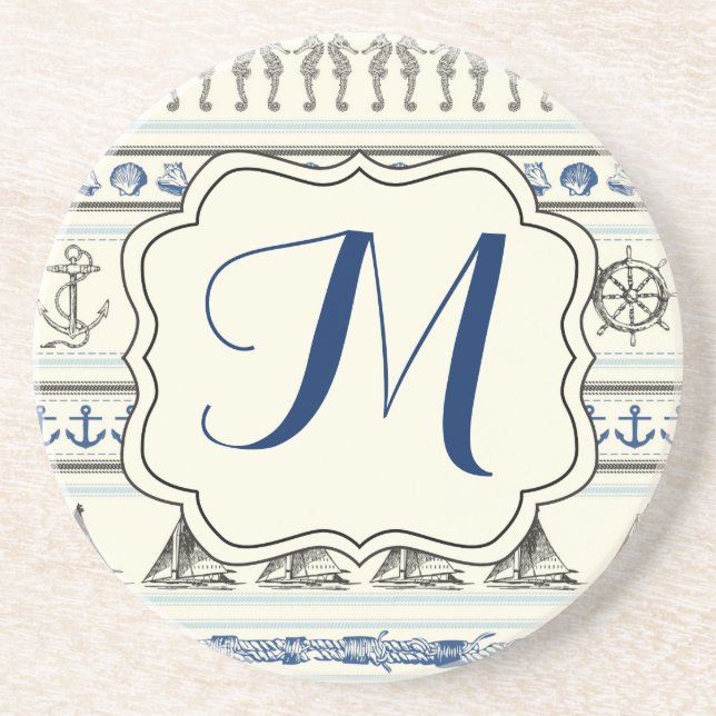 Sailing Anchor Nautical Rope Knot Pattern Coaster (Front)