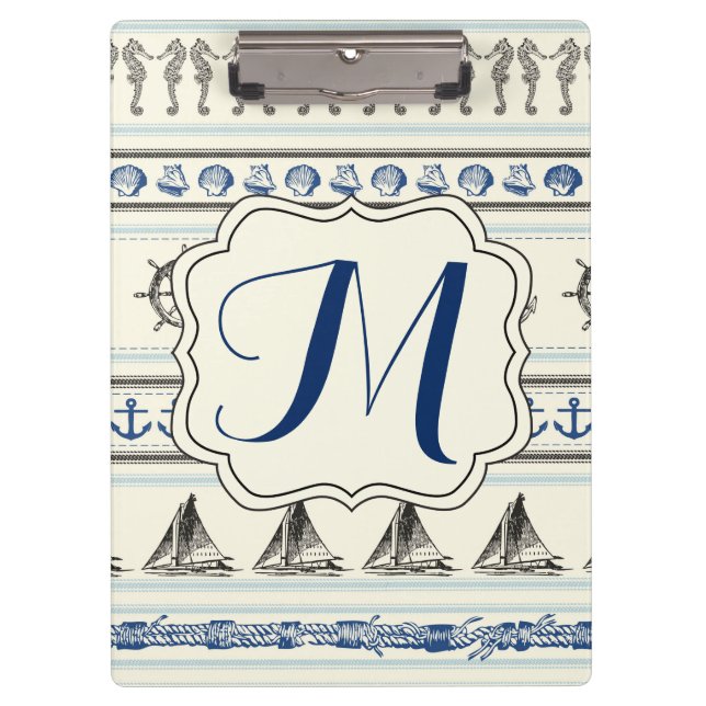 Sailing Anchor Nautical Rope Monogram Clip Board (Front)