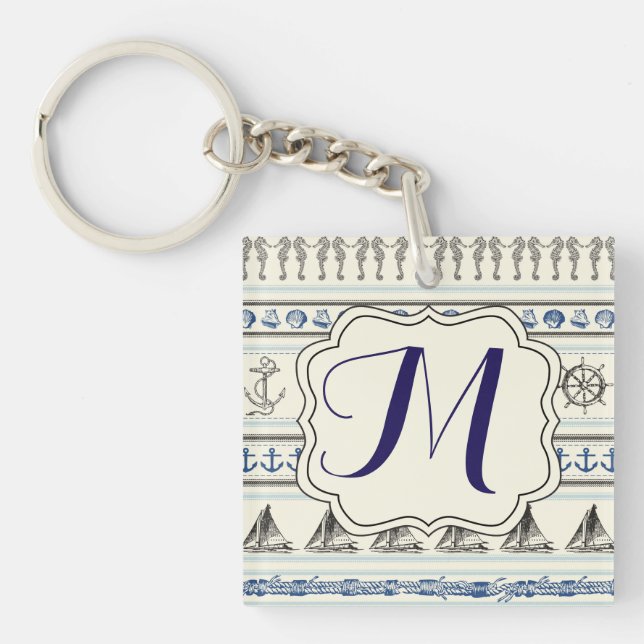 Sailing Anchor Nautical Rope Monogram Key Chain (Front)