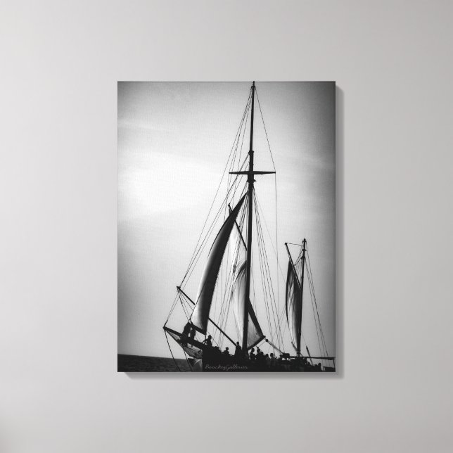 Sailing Aruba in Black and White (portrait) Canvas Print (Front)