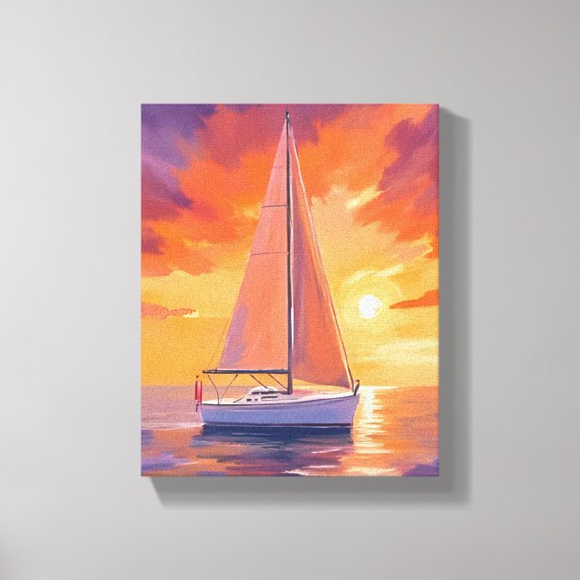 Sailing at Sunset | Coastal Ocean Painting Canvas Print (Front)