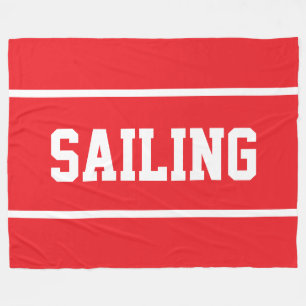 SAILING Athletic White Text Stripes On Bright Red Fleece Blanket