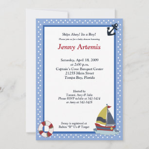 Sailing Away Ocean Blue 5x7 Baby Shower Invitation