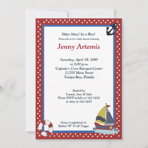 Sailing Away Sailboat Nautical 5x7 Baby Shower Invitation