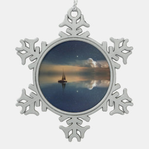 Sailing Away to the Clouds  Snowflake Pewter Christmas Ornament