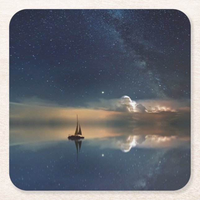 Sailing Away to the Clouds  Square Paper Coaster (Front)