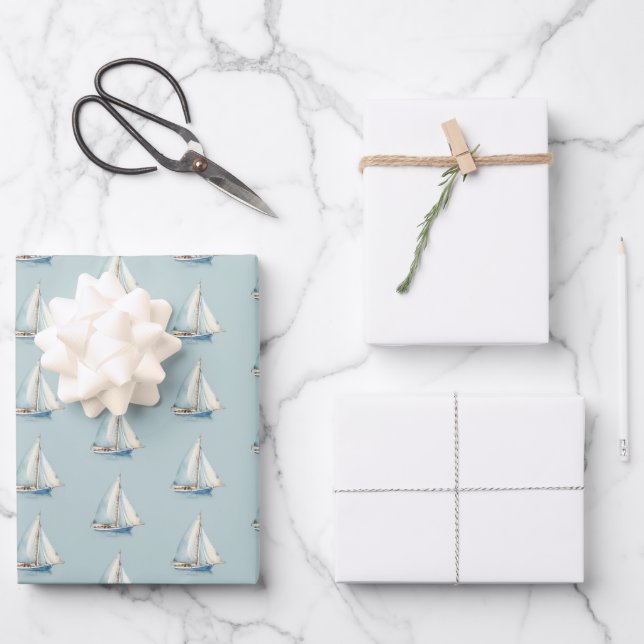 Sailing Away Wrapping Paper Flat Sheet Set of 3 (Front)