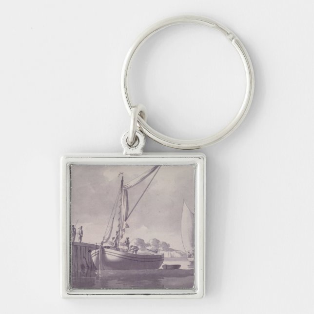 Sailing Barges Approaching a Wharf Key Ring (Front)