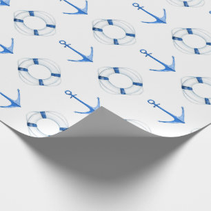 Sailing Blue Anchor and Life Ring Nautical Wrapping Paper