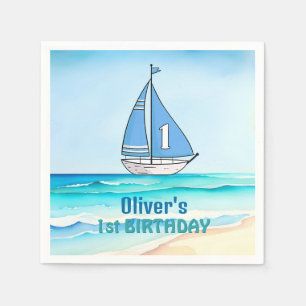 Sailing Boat 1st Birthday Party Napkin