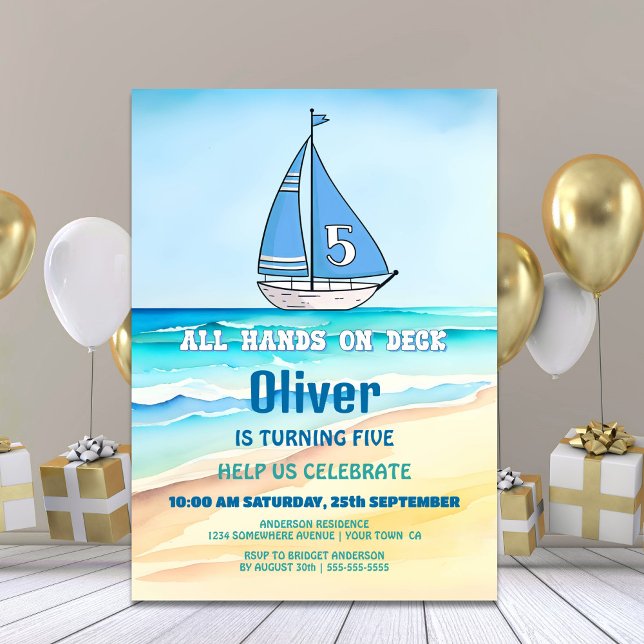 Sailing Boat 5th Birthday Party Invitation (Creator Uploaded)