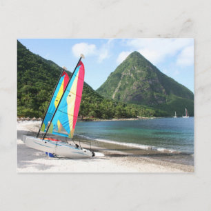 Sailing Boat and Water Sports Equipment on a Beach Postcard