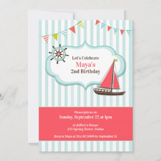 Sailing Boat Birthday Party Flat Invitation