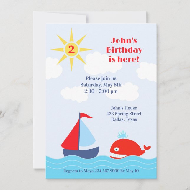 Sailing Boat Birthday Party Flat Invitation (Front)