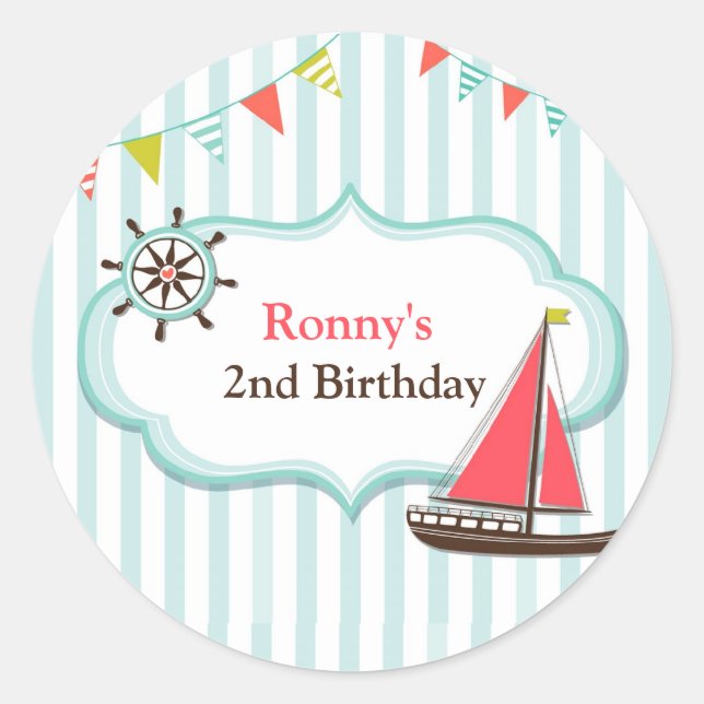 Sailing Boat Birthday Party Stickers (Front)
