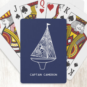 Sailing Boat Captain Name Nautical Navy Blue Playing Cards