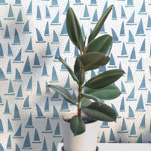 Sailing Boat Coastal Blue and White Wallpaper