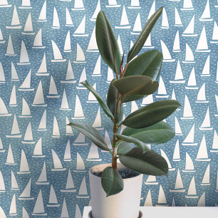 Sailing Boat Coastal Blue and White Wallpaper