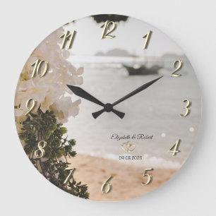 Sailing Boat Flowers Beach  Large Clock