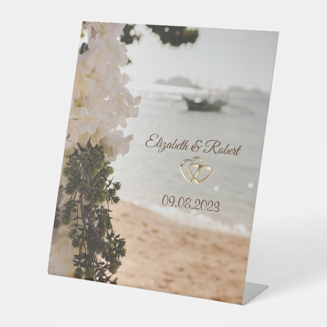 Sailing Boat Flowers Beach Pedestal Sign (Front)