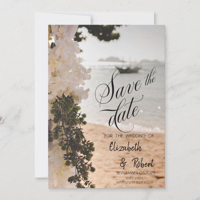 Sailing Boat Flowers Beach Save The Date (Front)