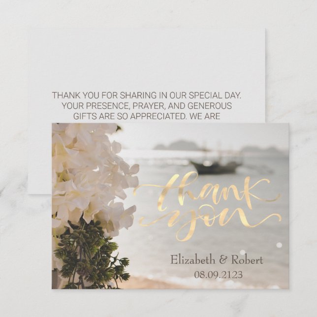 Sailing Boat Flowers Beach Thank You Card (Front/Back)