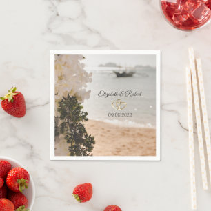 Sailing Boat Flowers Beach Wedding Napkin