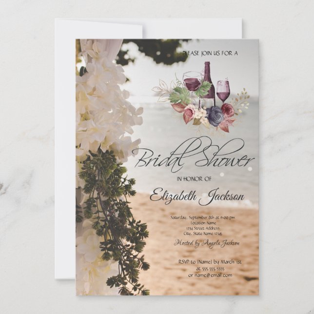 Sailing Boat Flowers Beach Wine Bridal Shower Invitation (Front)