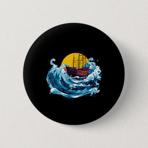 Sailing Boat In The Wave Sea Boating Captain Lover 6 Cm Round Badge