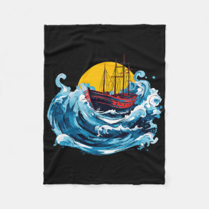 Sailing Boat In The Wave Sea Boating Captain Lover Fleece Blanket
