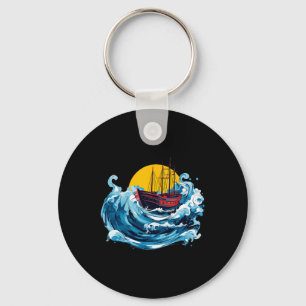 Sailing Boat In The Wave Sea Boating Captain Lover Key Ring
