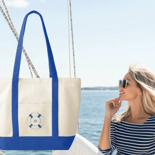 Sailing Boat Life Ring Monogrammed Contrast Trim Tote Bag