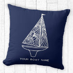 Sailing Boat Name Nautical Navy Blue Cushion<br><div class="desc">Add your boat name to this modern blue and white sailing boat design.  Perfect for a boat,  lake or beach house or for anyone who loves sailing. Original art by Nic Squirrell.</div>