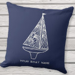 Sailing Boat Name Nautical Navy Blue Cushion<br><div class="desc">Add your boat name to this modern blue and white sailing boat design.  Perfect for a boat,  lake or beach house or for anyone who loves sailing. Original art by Nic Squirrell.</div>