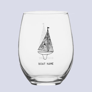 Sailing Boat Name  Stemless Wine Glass
